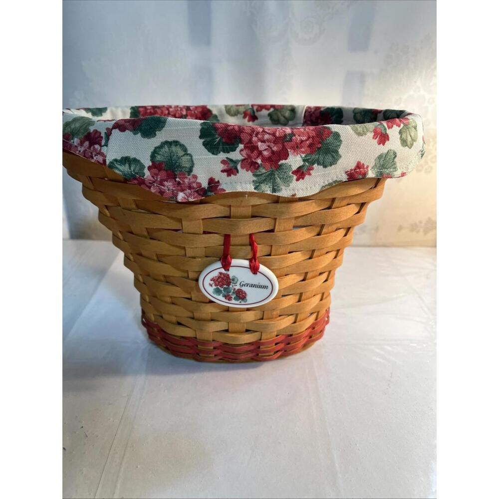 LONGABERGER 2002 Geranium Basket Liner,protector,tie-on Great Condition Signed